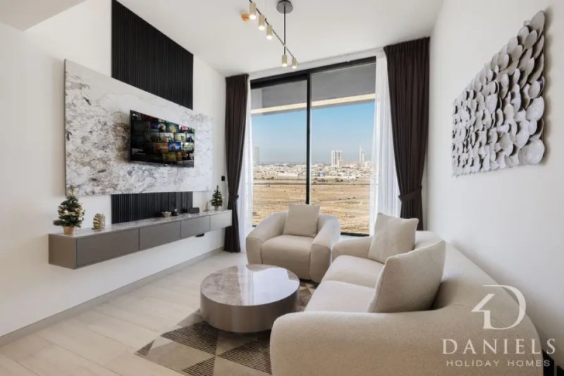 Daniels Stylish 1BR Apartment with Marina Skyline Views | Binghatti Corner, JVC